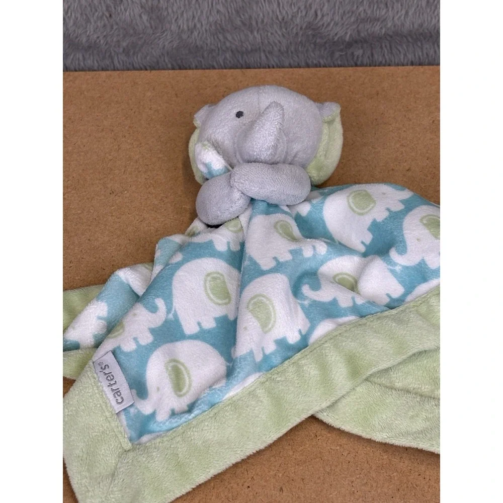 Carter's  Elephant Lovey Security Blanket Plush Blue Green Gray Baby Toy 13